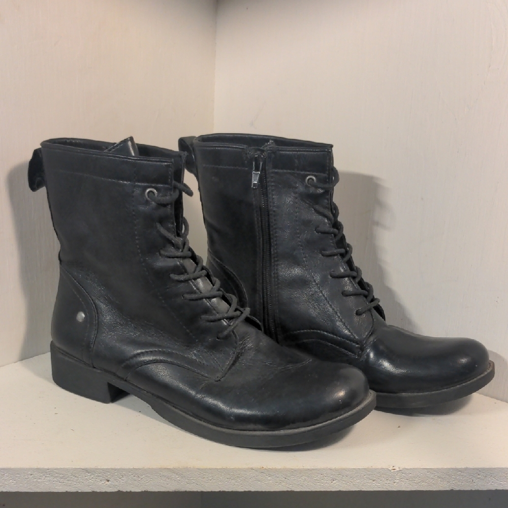 Nine West Black Combat Leather Boots Size 8.5